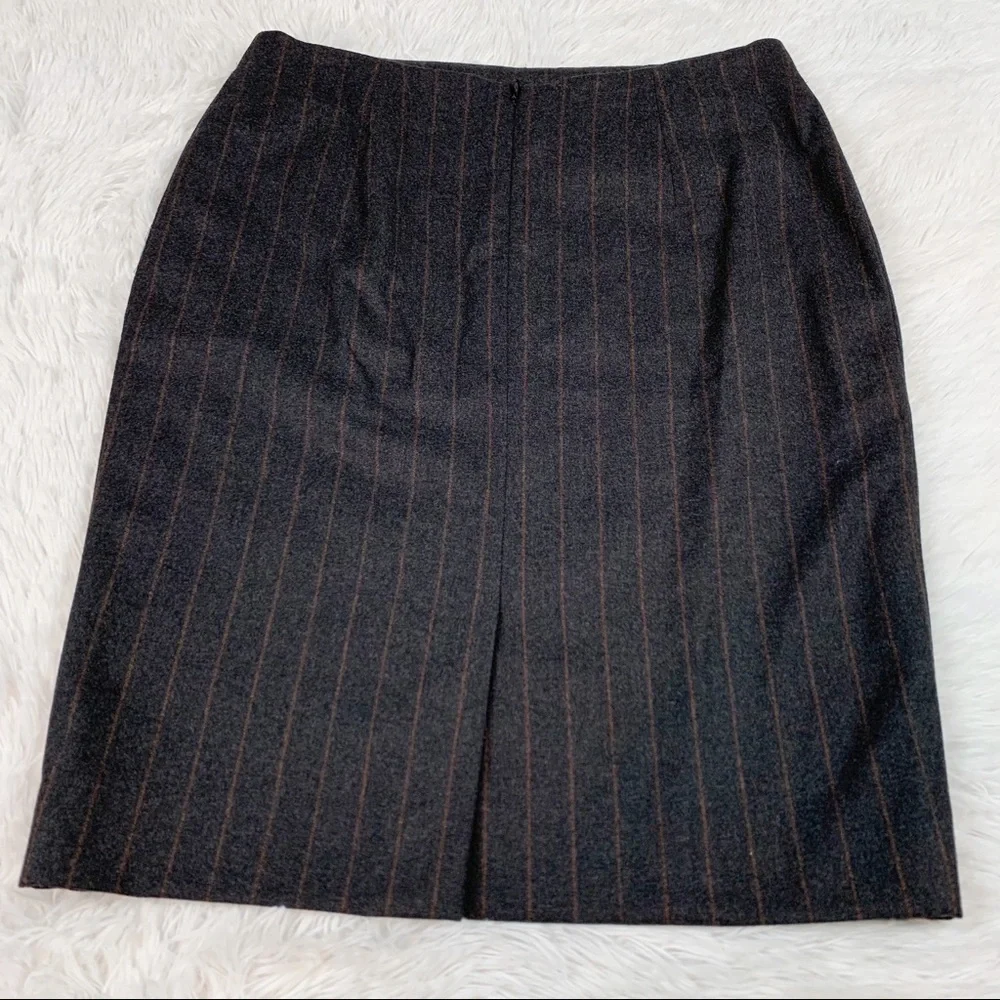 Akris women size 12‎ striped pencil skirt knee length workwear brown